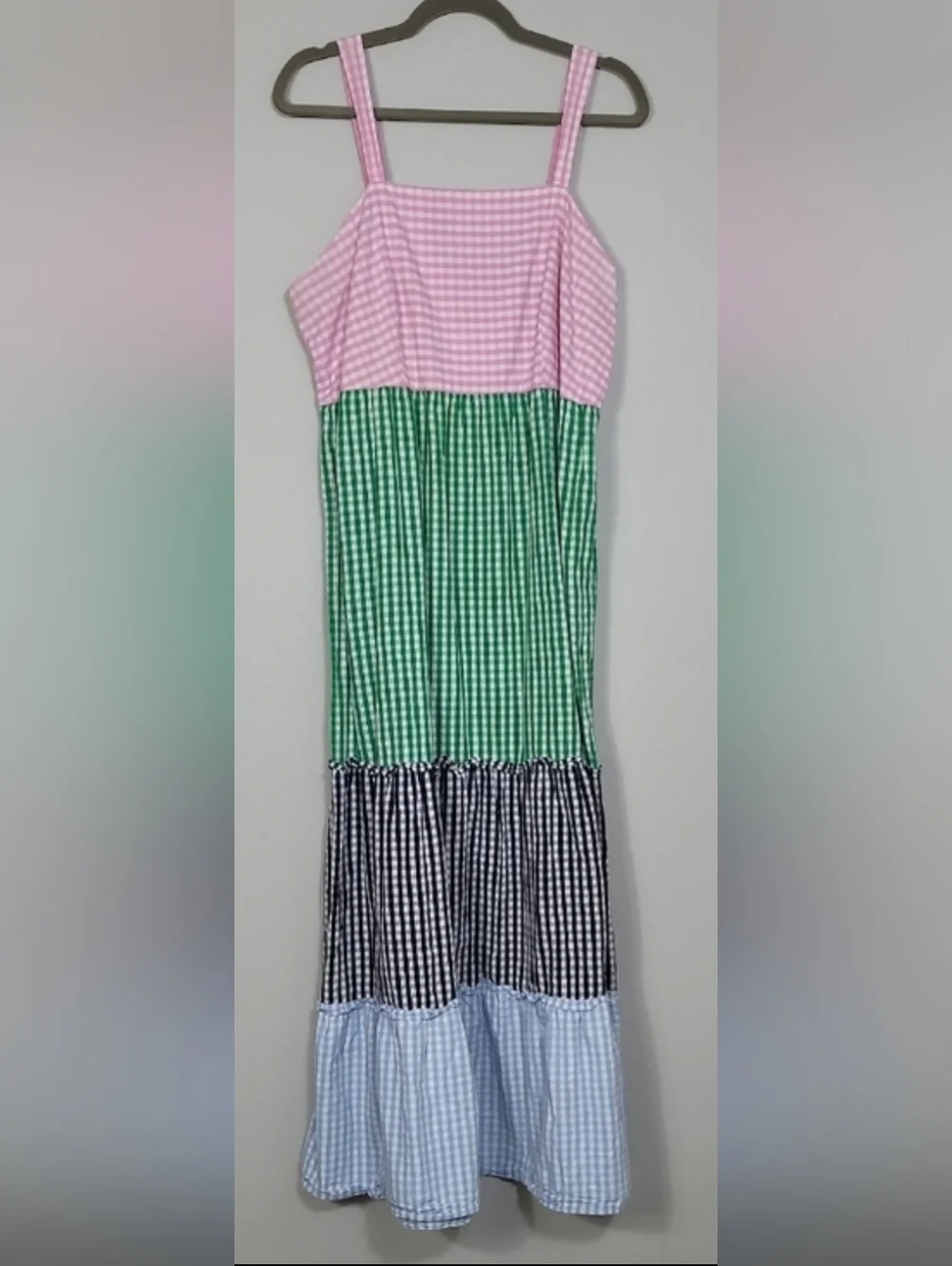 Crown & Ivy Tiered Gingham Maxi Dress Size XL Colorblock Cottagecore Cotton - Picture 2 of 12